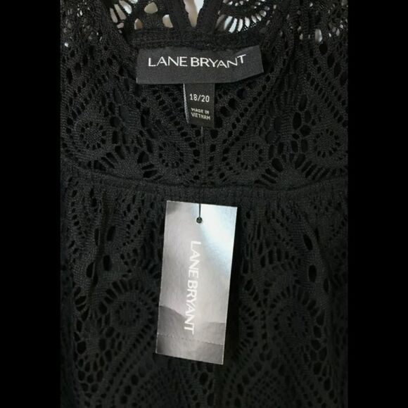 LANE BRYANT COLD SHOULDER LACE UPPER COTTON BOTTOM 18/20 BLACK DRESS NWT - Picture 3 of 7